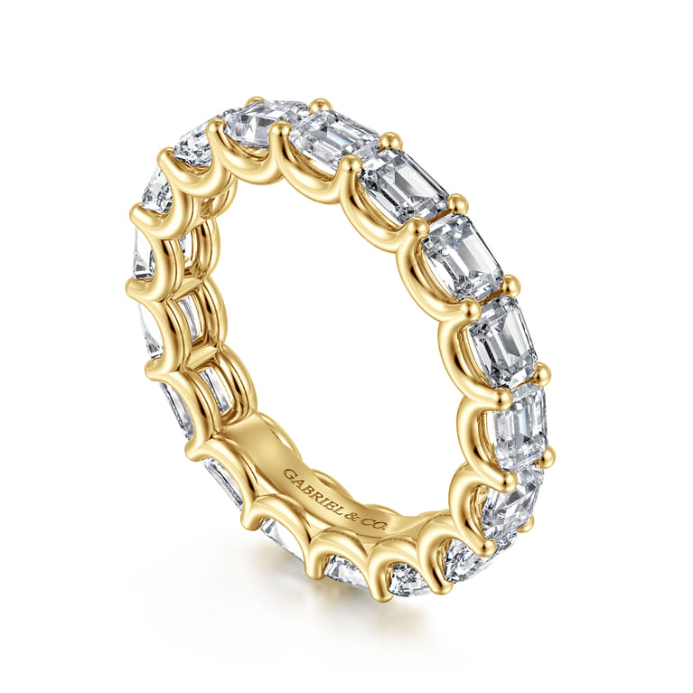 Eternity Band Wedding Ring in 14k Yellow Gold with Emerald Cut Natural Diamond at Gabriel & Co. - Shot 3