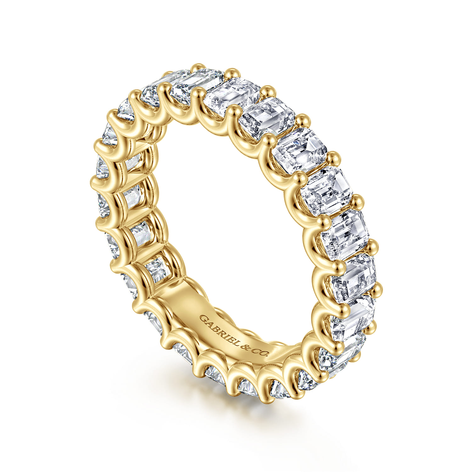 Eternity Band Wedding Ring in 14k Yellow Gold with Emerald Cut Natural Diamond at Gabriel & Co. - Shot 3