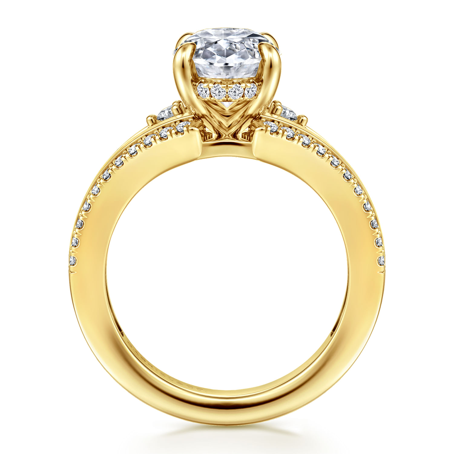 Mariselle - 14K Yellow Gold Oval Three Stone Diamond Engagement Ring
