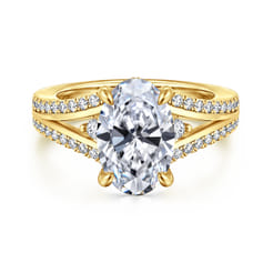 Mariselle - 14K Yellow Gold Split Shank Oval Three Stone Diamond Engagement Ring