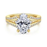 Mariselle - 14K Yellow Gold Split Shank Oval Three Stone Diamond Engagement Ring