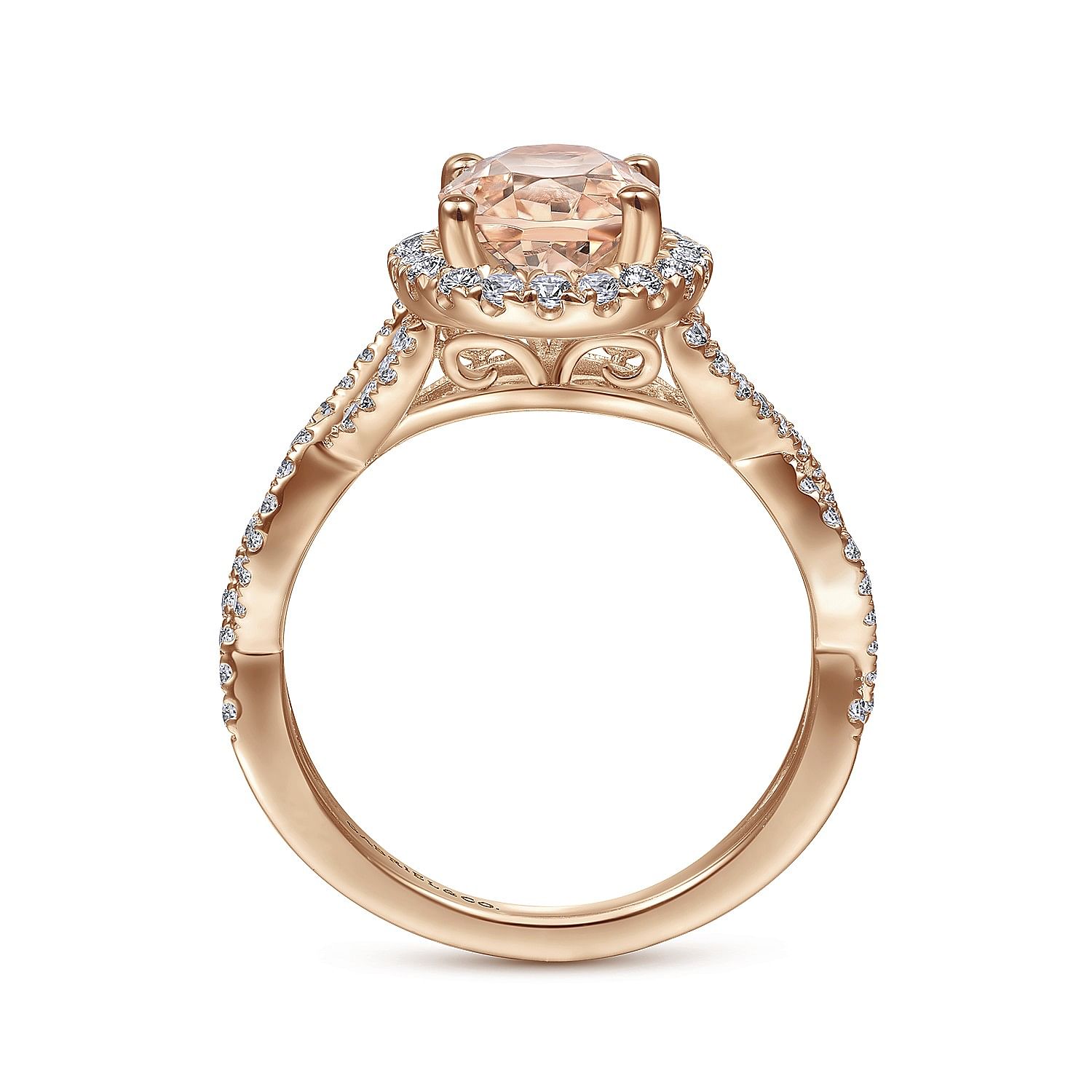 Marissa - 14K Rose Gold Morganite and Diamond Halo Engagement Ring