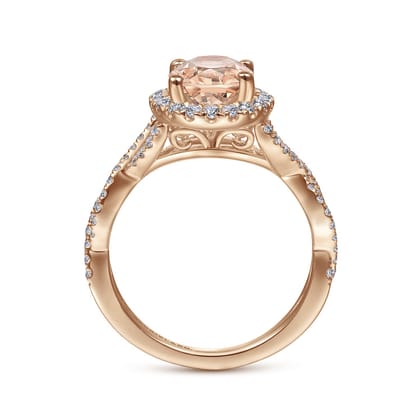 Marissa - 14K Rose Gold Morganite and Diamond Halo Engagement Ring
