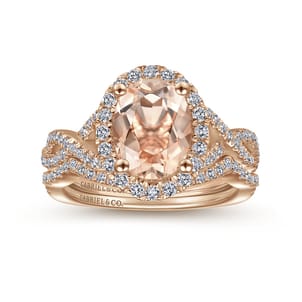 Marissa - 14K Rose Gold Morganite and Diamond Halo Engagement Ring