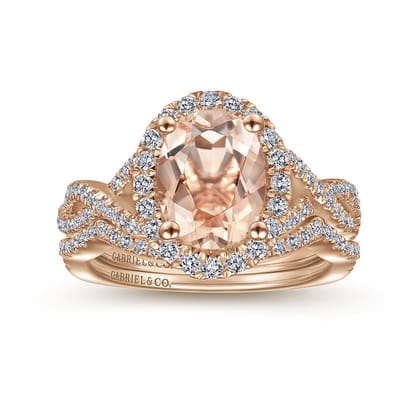 Marissa - 14K Rose Gold Morganite and Diamond Halo Engagement Ring