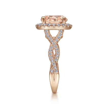Marissa - 14K Rose Gold Morganite and Diamond Halo Engagement Ring