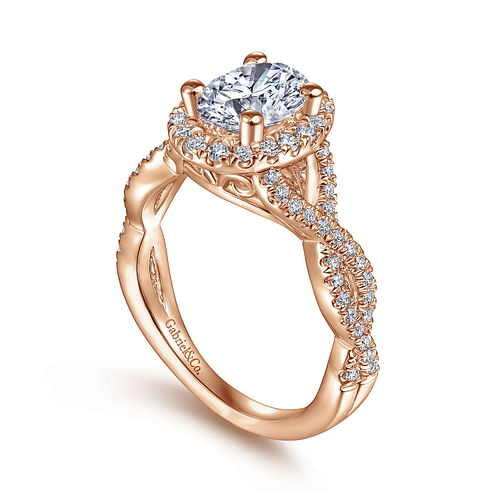 Marissa - 14K Rose Gold Oval Halo Diamond Engagement Ring - 0.39 ct - Shot 3