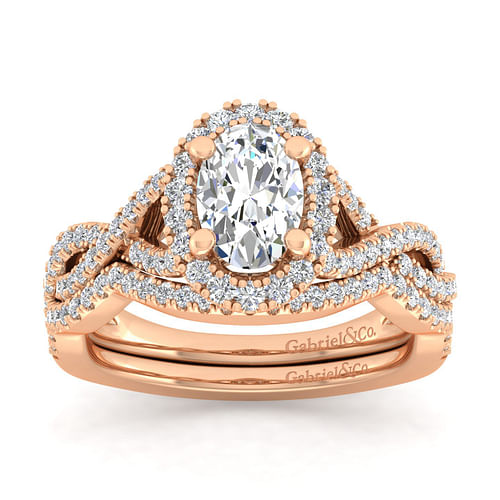 Marissa - 14K Rose Gold Oval Halo Diamond Engagement Ring - 0.39 ct - Shot 4