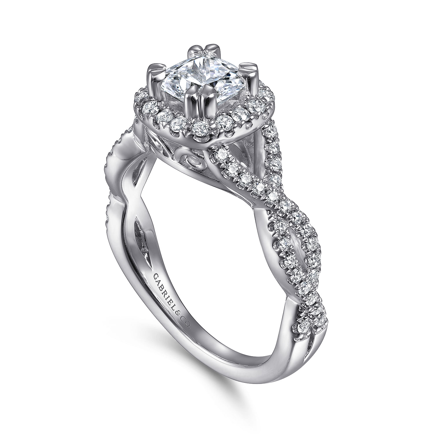Marissa - 14K White Gold Cushion Halo Diamond Engagement Ring - 0.38 ct - Shot 3