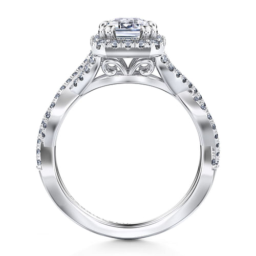 Marissa - 14K White Gold Halo Emerald Cut Diamond Engagement Ring - 0.39 ct - Shot 2