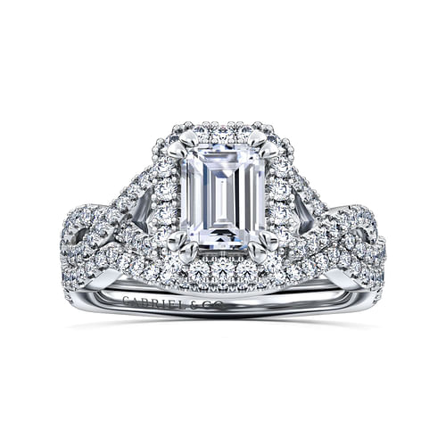 Marissa - 14K White Gold Halo Emerald Cut Diamond Engagement Ring - 0.39 ct - Shot 4