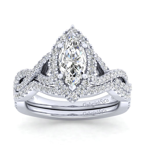 Marissa - 14K White Gold Marquise Halo Diamond Engagement Ring - 0.43 ct - Shot 4