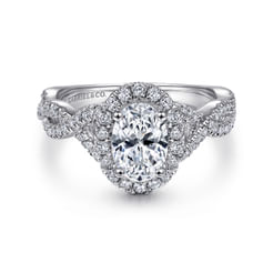 14K White Gold Oval Halo Diamond Engagement Ring