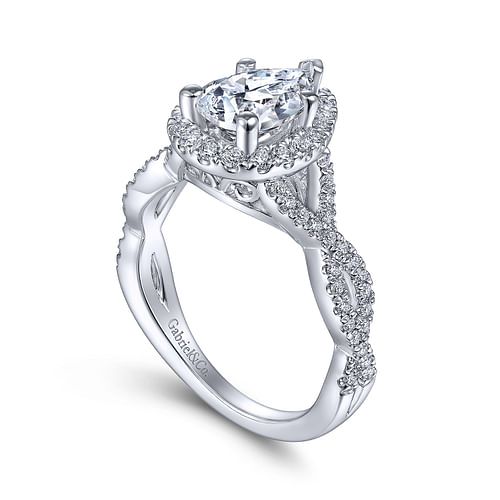 Marissa - 14K White Gold Pear Shape Halo Diamond Engagement Ring - 0.41 ct - Shot 3