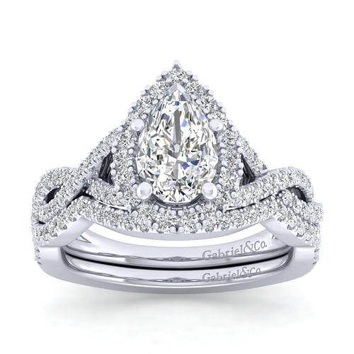 Marissa - 14K White Gold Pear Shape Halo Diamond Engagement Ring - 0.41 ct - Shot 4