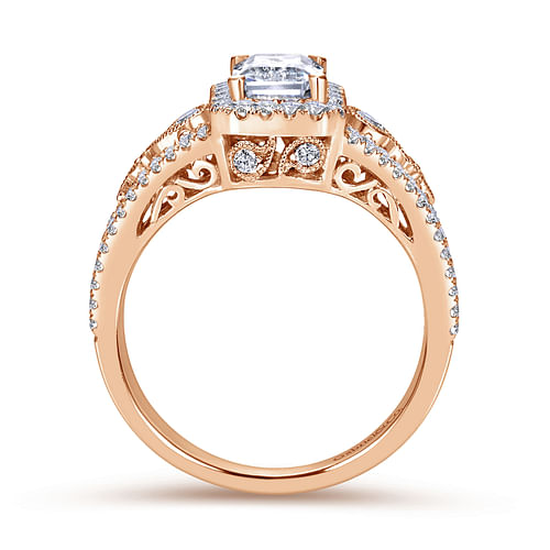 Marlena - Vintage Inspired 14K Rose Gold Emerald Halo Diamond Engagement Ring - 0.46 ct - Shot 2