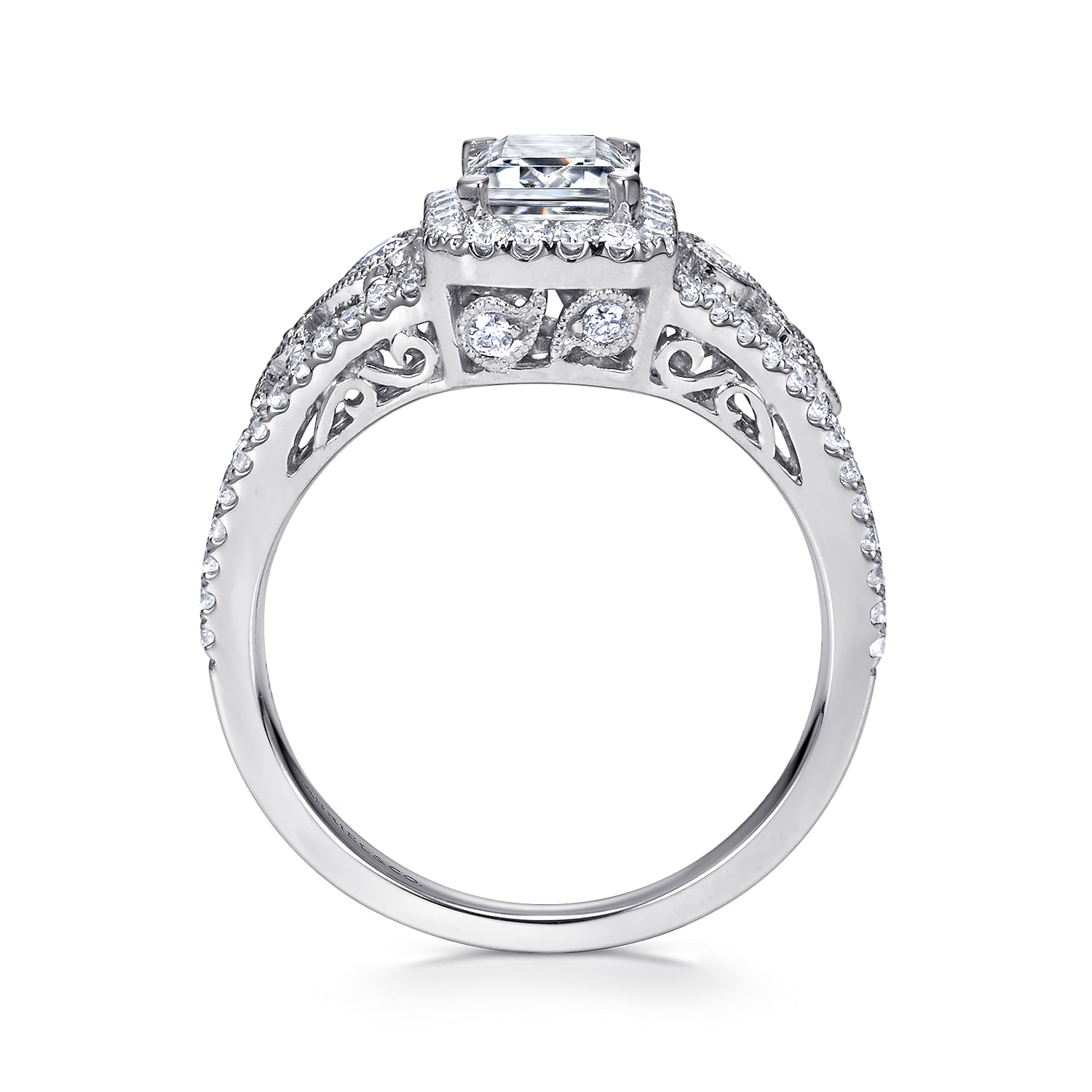 Marlena - Vintage Inspired 14K White Gold Emerald Halo Diamond Engagement Ring