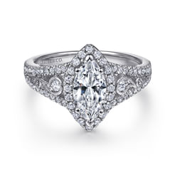 Marlena - Vintage Inspired 14K White Gold Marquise Halo Diamond Engagement Ring