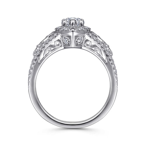 Marlena - Vintage Inspired 14K White Gold Marquise Halo Diamond Engagement Ring - 0.46 ct - Shot 2