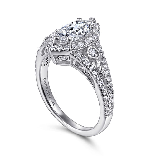Marlena - Vintage Inspired 14K White Gold Marquise Halo Diamond Engagement Ring - 0.46 ct - Shot 3