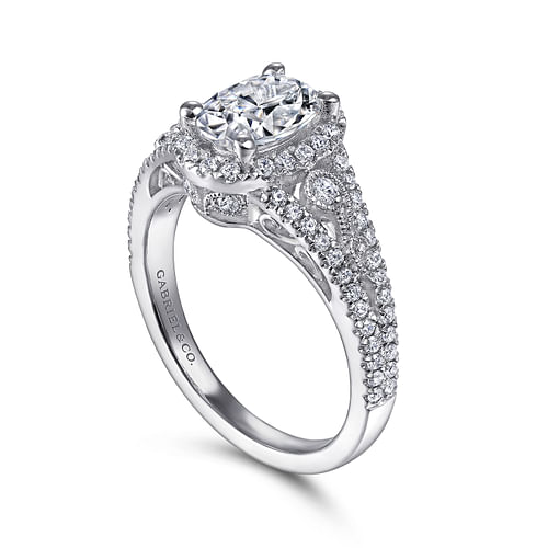 Marlena - Vintage Inspired 14K White Gold Oval Halo Diamond Engagement Ring - 0.44 ct - Shot 3