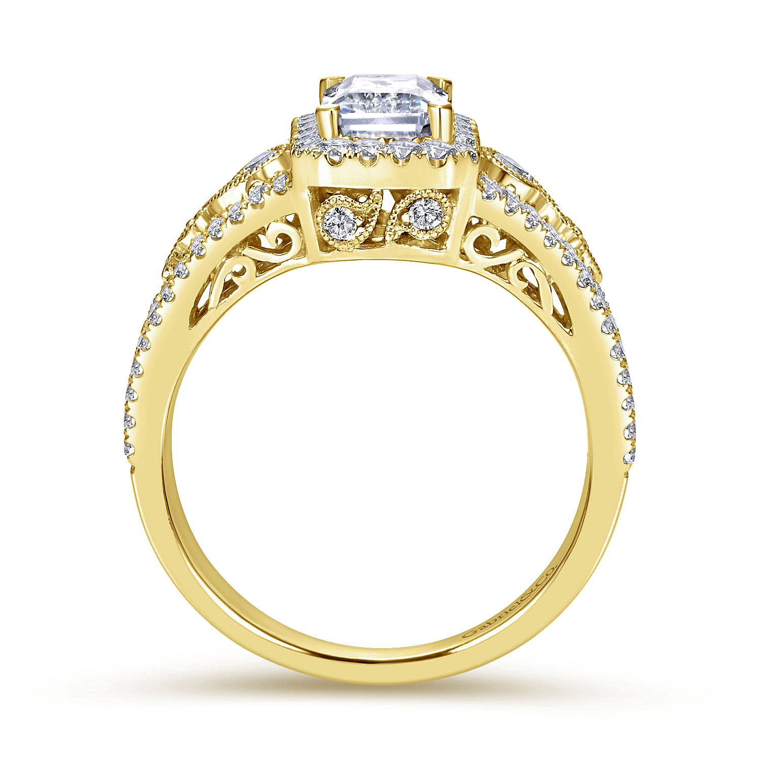 Marlena - Vintage Inspired 14K Yellow Gold Emerald Halo Diamond Engagement Ring