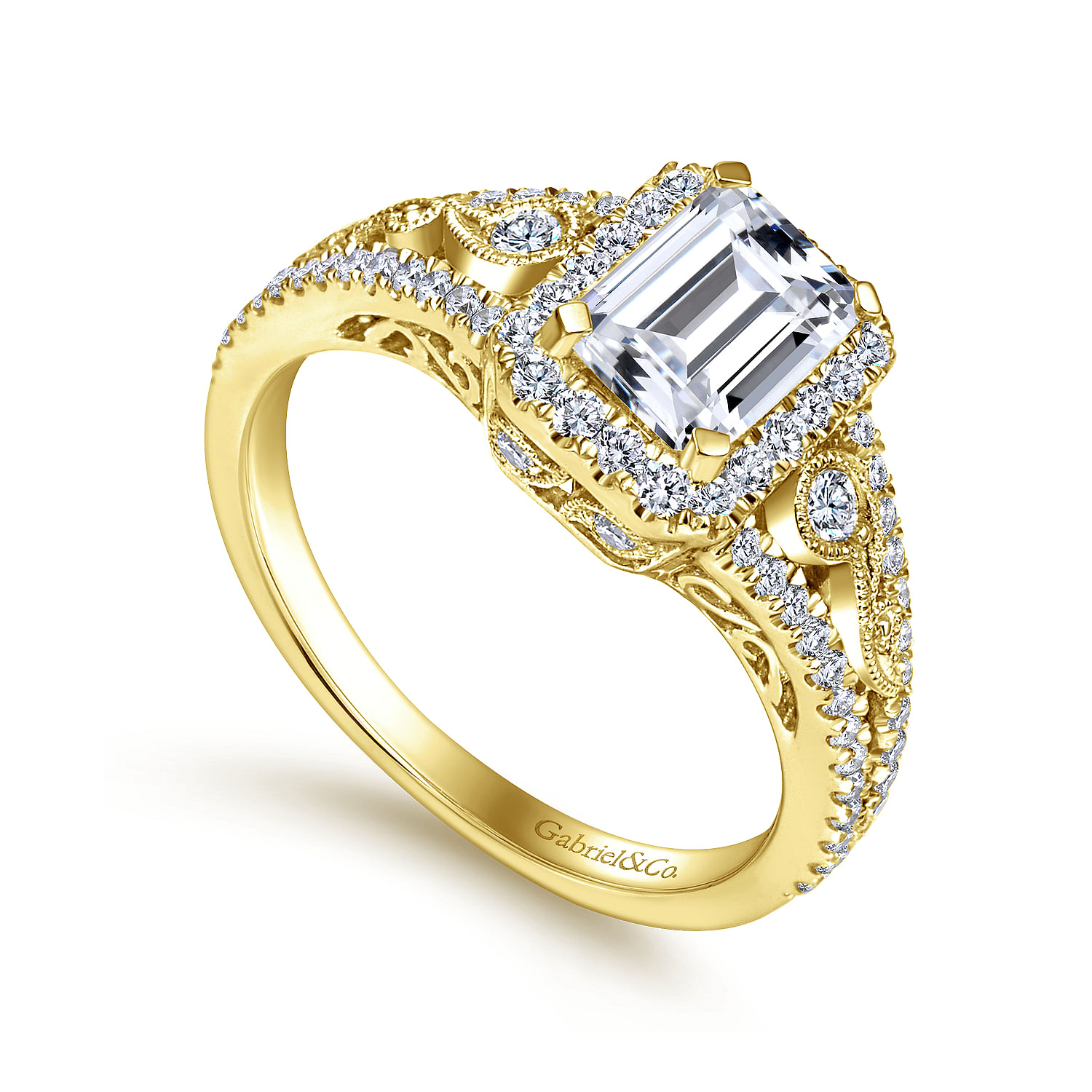 Marlena - Vintage Inspired 14K Yellow Gold Emerald Halo Diamond Engagement Ring