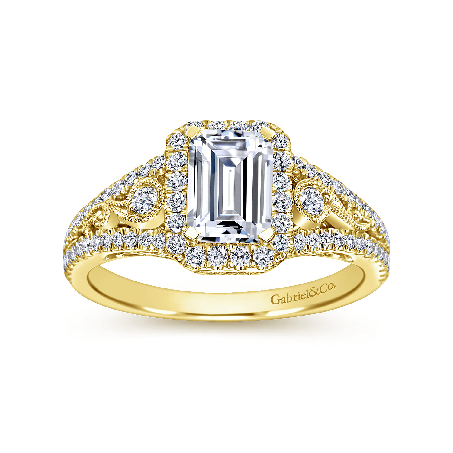 Marlena - Vintage Inspired 14K Yellow Gold Emerald Halo Diamond Engagement Ring