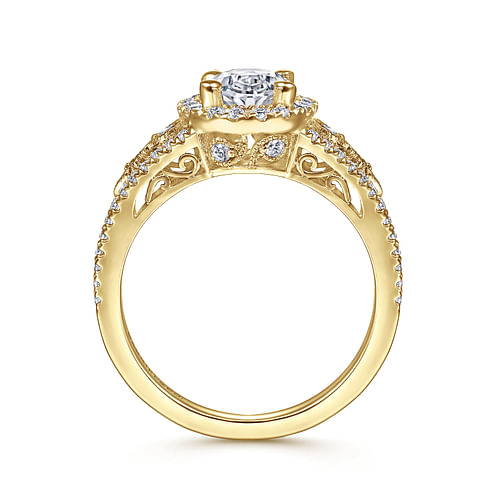 Marlena - Vintage Inspired 14K Yellow Gold Oval Halo Diamond Engagement Ring - 0.44 ct - Shot 2