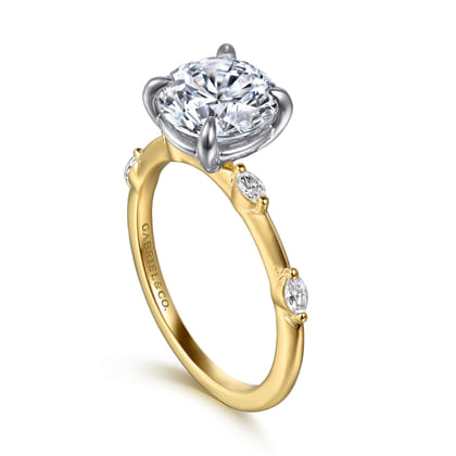Marline - 14K White -Yellow Gold Round Diamond Engagement Ring