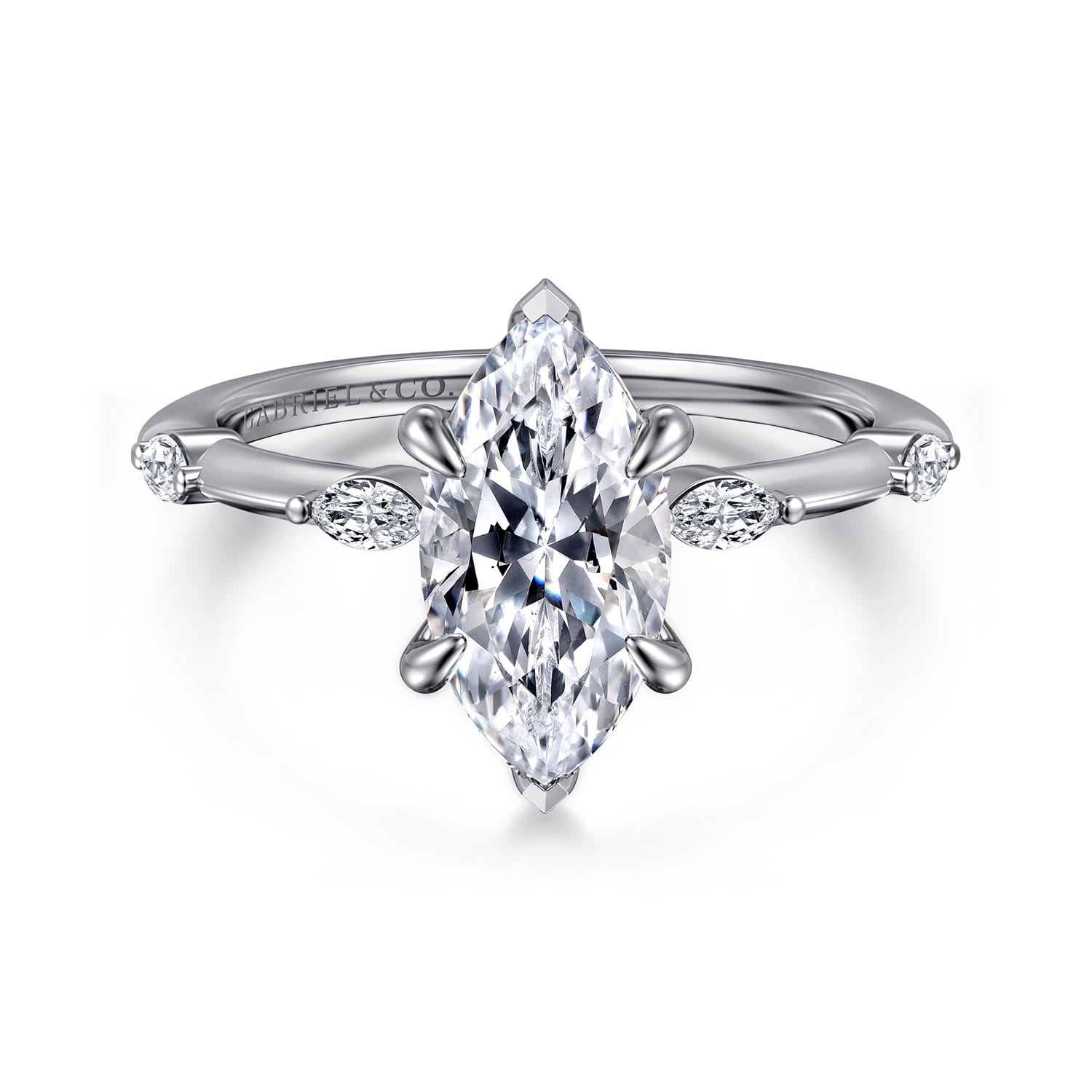 Marline - 14K White Gold Gold Marquise Shape Diamond Engagement Ring