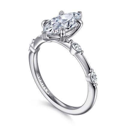 Marline - 14K White Gold Gold Marquise Shape Diamond Engagement Ring
