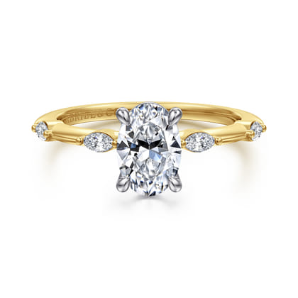 Marline - 14K White-Yellow Gold Oval Diamond Engagement Ring