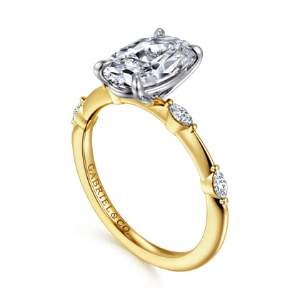 Marline - 14K White-Yellow Gold Oval Diamond Engagement Ring