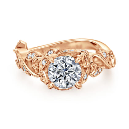 Martedi - 14K Rose Gold Floral Round Diamond Engagement Ring
