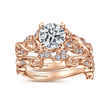 Martedi - 14K Rose Gold Floral Round Diamond Engagement Ring