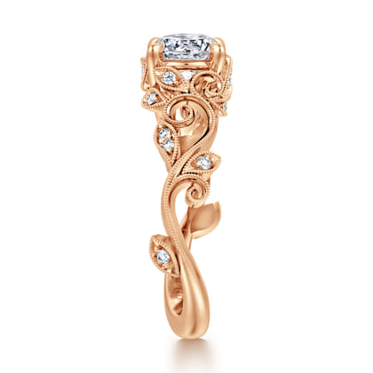 Martedi - 14K Rose Gold Floral Round Diamond Engagement Ring