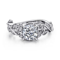 Martedi - 14K White Gold Floral Cushion Cut Diamond Engagement Ring