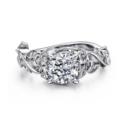 Martedi - 14K White Gold Floral Cushion Cut Diamond Engagement Ring