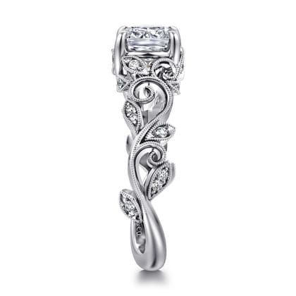 Martedi - 14K White Gold Floral Cushion Cut Diamond Engagement Ring