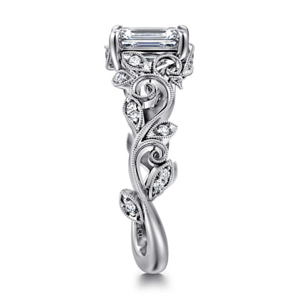 Martedi - 14K White Gold Floral Emerald Cut Diamond Engagement Ring