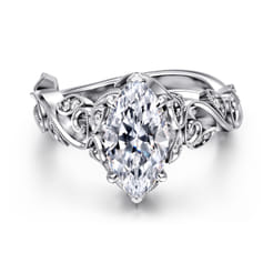 Martedi - 14K White Gold Floral Marquise Shape Diamond Engagement Ring