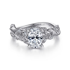 Martedi - 14K White Gold Floral Oval Diamond Engagement Ring