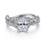 Martedi - 14K White Gold Floral Oval Diamond Engagement Ring