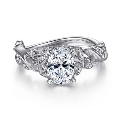 Martedi - 14K White Gold Floral Oval Diamond Engagement Ring