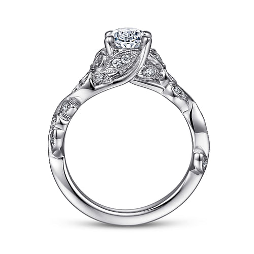 Martedi - 14K White Gold Floral Oval Diamond Engagement Ring - 0.14 ct - Shot 2