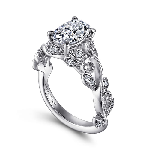 Martedi - 14K White Gold Floral Oval Diamond Engagement Ring - 0.14 ct - Shot 3