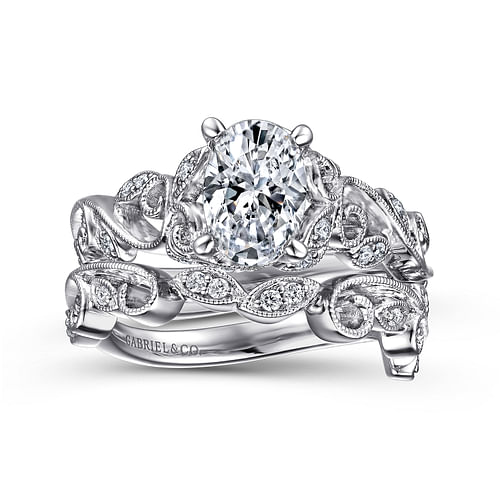 Martedi - 14K White Gold Floral Oval Diamond Engagement Ring - 0.14 ct - Shot 4