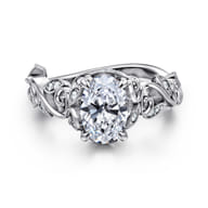 Martedi - 14K White Gold Floral Oval Diamond Engagement Ring
