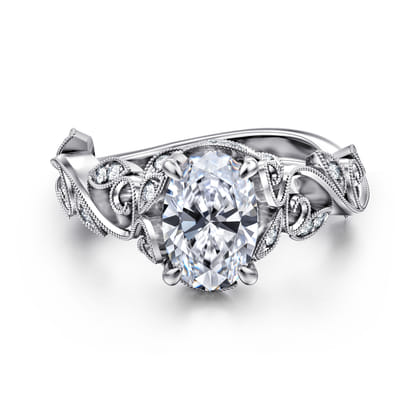 Martedi - 14K White Gold Floral Oval Diamond Engagement Ring